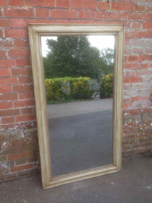 A Very Useful Size Early Antique 19th Century French Plain Carved Wood & Gesso Painted Mirror.