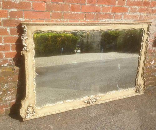 A Stunning Large Antique 19th Century French Carved Wood Painted Overmantel Mirror.