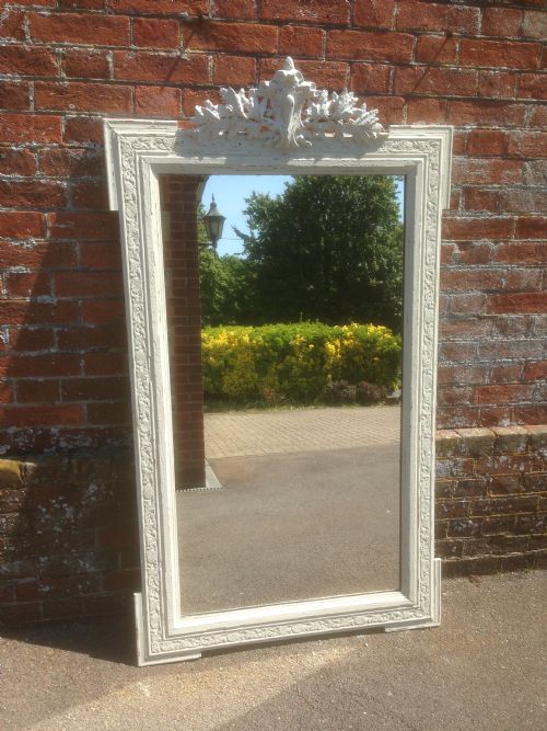 A Good Size Large Antique 19th Century French Carved Wood and Gesso Painted Mirror.