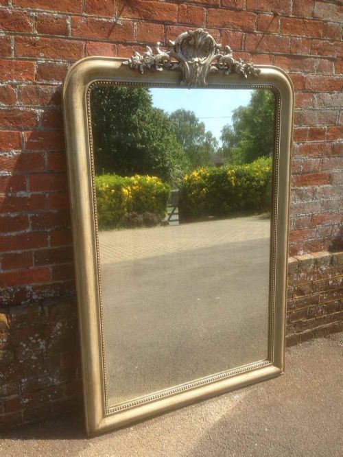 A Large Antique 19th Century Louis Phillipe French Carved Wood & Gesso Painted Arched Top Mirror.