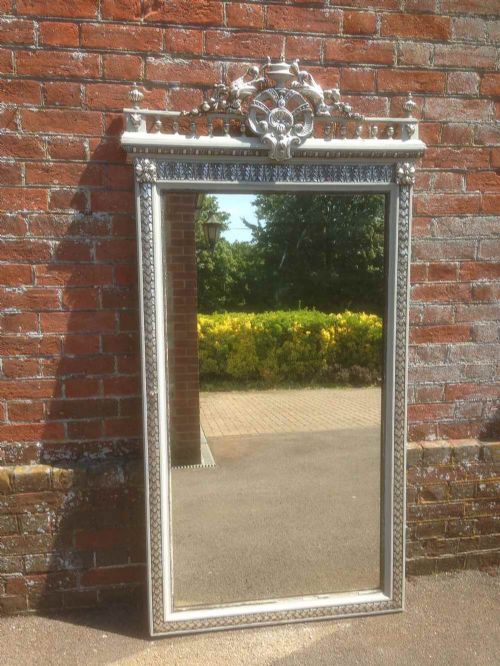 A Wonderful Large Decorative Antique 19th Century French Original Silvered & Painted Mirror.