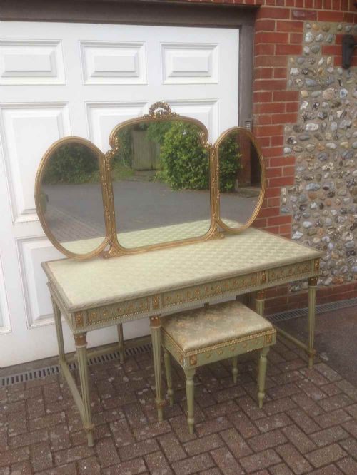 A Wonderful Large Highly Decorative Original Green Painted & Gilt 19th Century French Dressing Table.