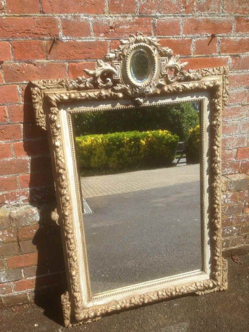 A Very Unusual Highly Decorative Good Size Antique 19th Century French Carved Wood & Gesso Painted Mirror.