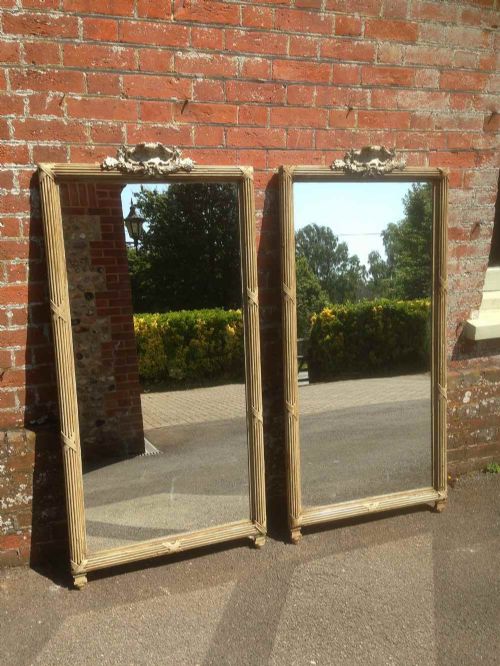 A Pair of Large Antique 19th Century French Carved Wood Painted Mirrors.