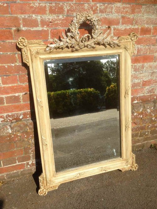 A Wonderful Good Size Antique 19th Century French Carved Wood & Gesso Painted Mirror.