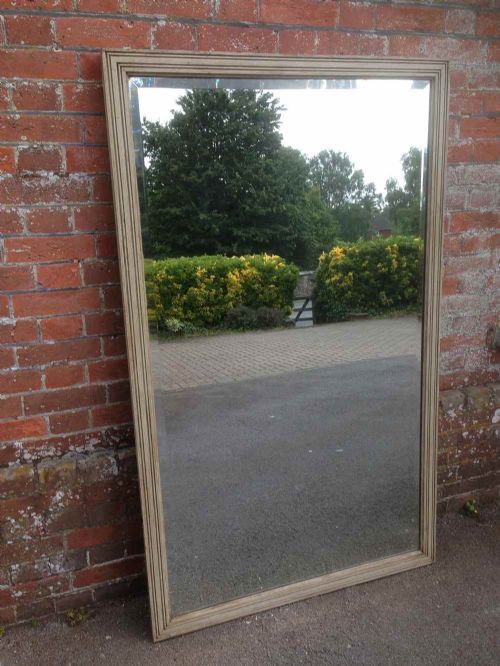 A Large Antique 19th Century French Carved Wood Painted Plain Ribbed Mirror.