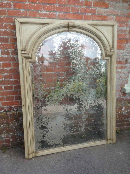 A Stunning Large Early Antique 19th Century French Carved Wood Painted Shaped Carved Mirror.