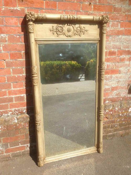 A Fabulous Large Early Antique 19th Century French Carved Wood and Gesso Painted Mirror.
