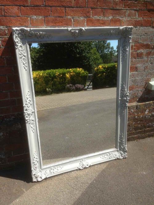 A Large Antique 19th Century French Grey Distressed Painted Louis Philippe Mirror.