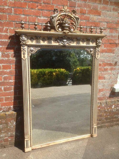 A Stunning Large Antique 19th Century French Carved Wood & Gesso Original Painted Mirror.