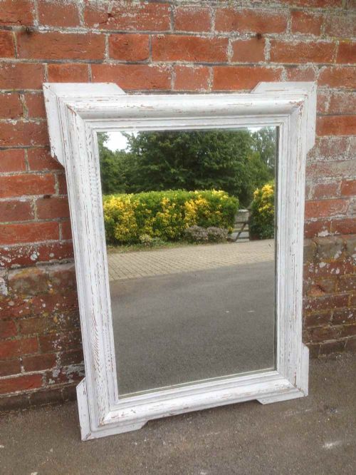 A Useful Size Antique Shaped 19th Century French Carved Wood Painted Mirror.

