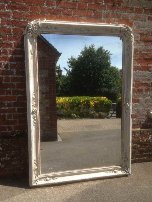 A Fantastic Very Large Highly Decorative Early Antique 19th Century French Distressed Painted and Gilt Mirror