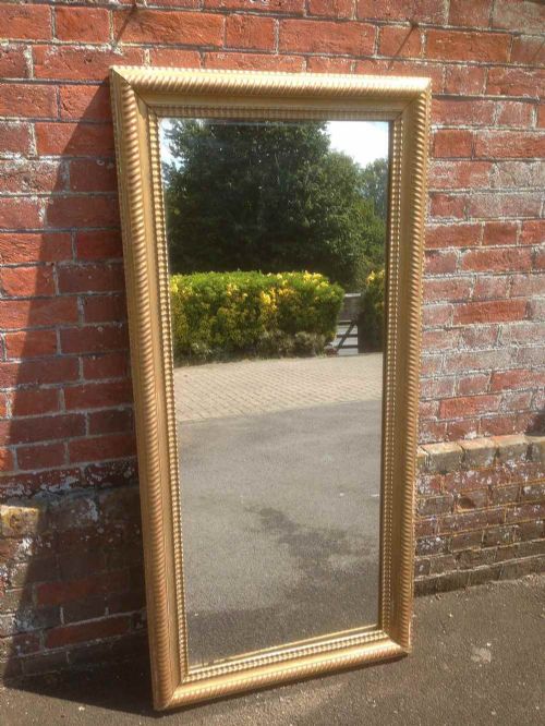 A Very Useful Size Large Early Antique 19th Century French Carved Wood and Gesso Ribbed Mirror.