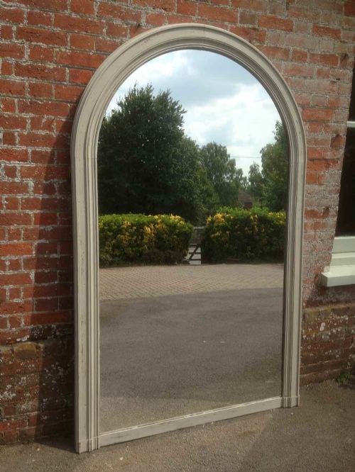 A Fabulous Large Antique 19th Century French Oak Painted Arched Mirror.