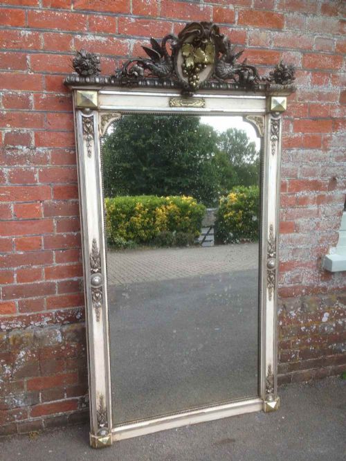 A Highly Decorative Large Early Antique 19th Century Original Silvered, Gilt and Cream Mirror.