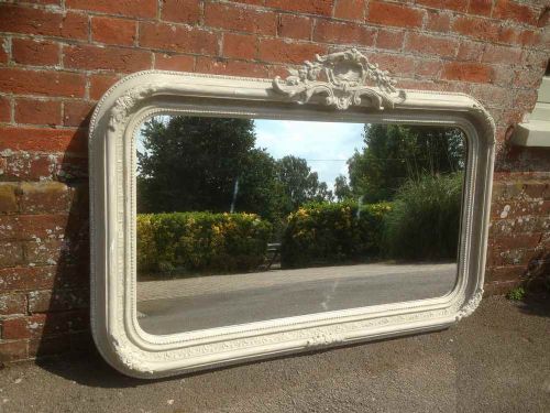 A Wonderful Highly Decorative Antique 19th Century French Distressed Painted Overmantel Mirror.