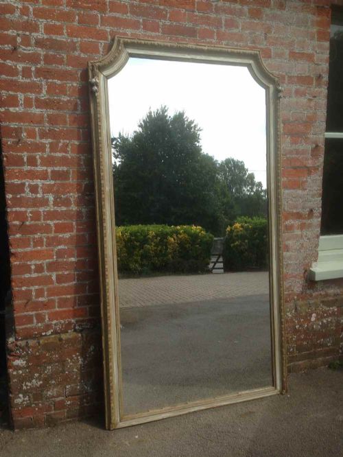 A Stunning Extra Large Antique 19th Century French Carved Wood & Gesso Painted Distressed Mirror.
