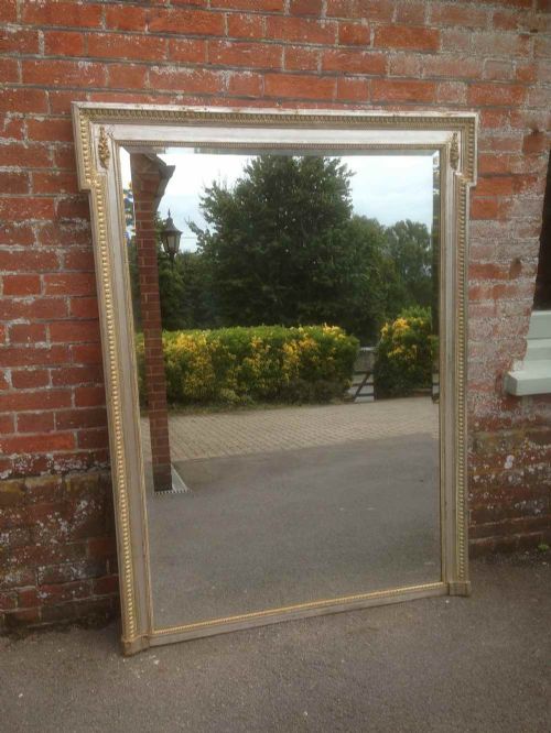 A Wonderful Large Antique 19th Century French Carved Wood & Gesso Original Silvered Cream & Gilt Shape Top Mirror.