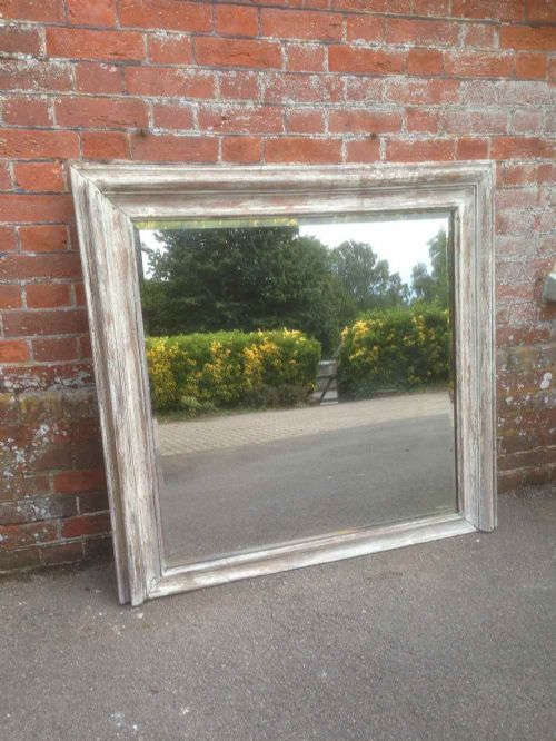 A Very Useful Size Antique 19th Century French Carved Oak & Distressed Painted Overmantel Mirror.