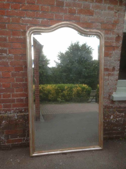 An Absolutely Stunning Large Original Antique 19th Century French Shaped Top Silvered Mirror.
