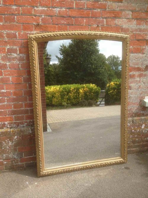A Large Antique 19th Century French Shaped Top Orginal Carved Wood & Gesso Twist Gilt Framed Mirror.