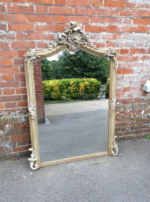 A Fabulous Antique 19th Century French Carved Wood and Gesso Painted Mirror.