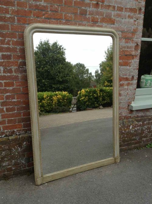 A Fabulous Large Antique 19th Century Carved Wood & Gesso Arched Top Painted Mirror.