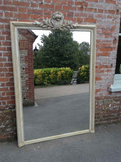 A Stunning Large Antique 19th Century French Carved Wood and Gesso Painted Mirror.