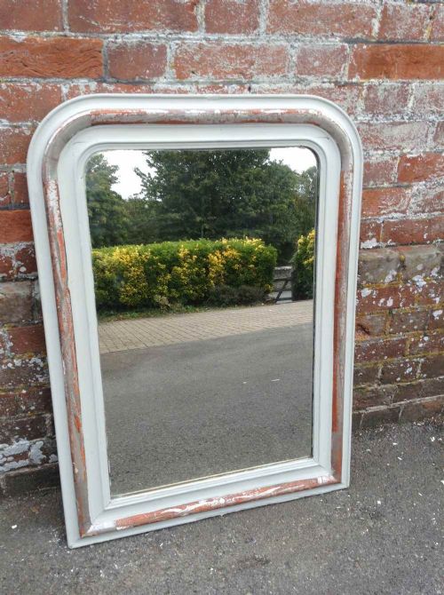 A Useful Size Antique 19th Century French Silvered and Painted Arched Top Mirror.