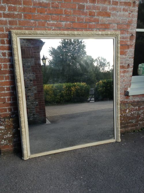 A Stunning Large Antique 19th Century English Carved Wood & Gesso Painted Overmantel Mirror.