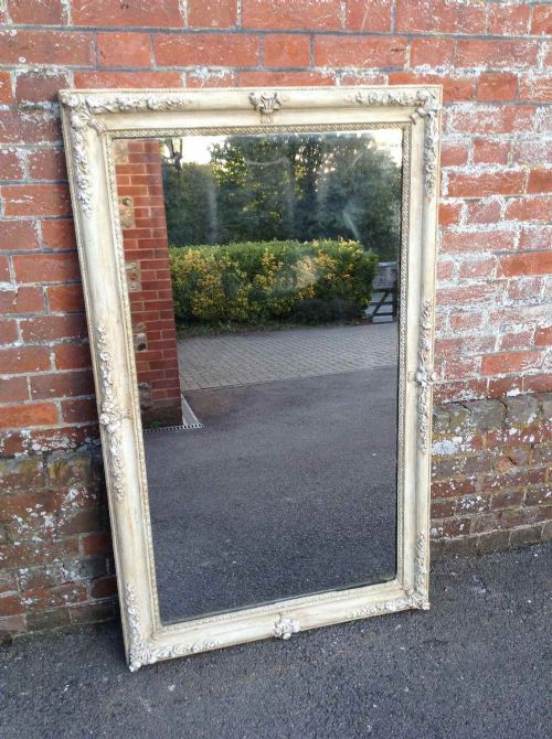 A Very Useful Size Early 19th Century French Carved Wood & Gesso Painted Mirror.