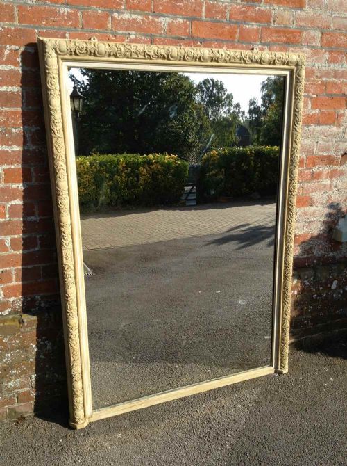A Large Antique 19th Century English Carved Wood Painted Overmantel Mirror.