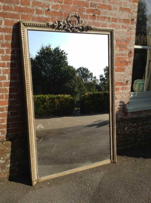 A Highly Decorative Large Early Antique French 19th Century Painted  Carved Wood & Gesso Mirror.