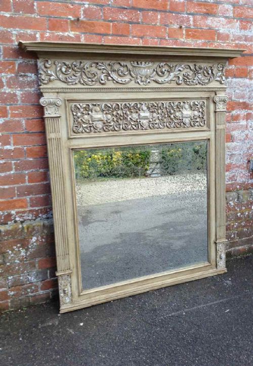 A Stunning Large Antique 19th Century French Carved Wood Painted Mirror.
