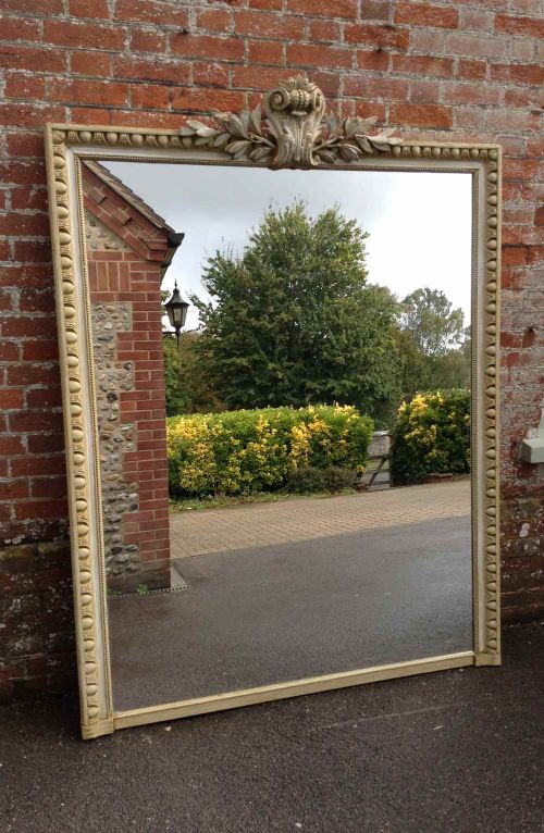 A Fabulous Large Antique 19th Century French Highly Decorative Painted Carved Wood & Gesso Mirror.