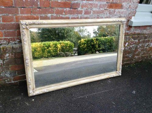 An Useful Size Antique 19th Century French Carved Wood and Gesso Painted Cream Mirror.