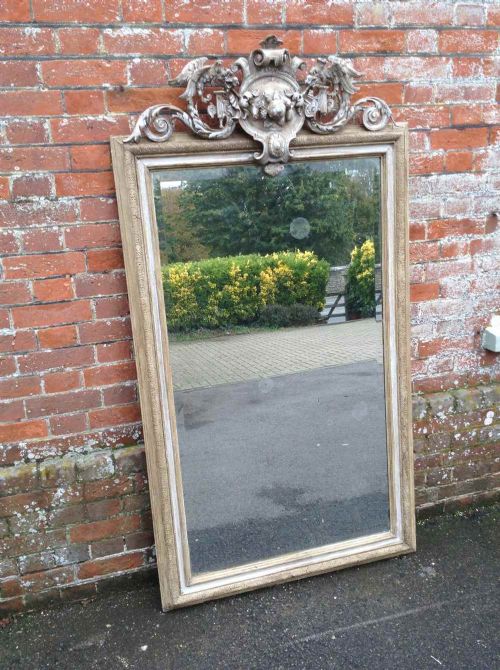 An Exceptional Antique Large 19th Century French Carved Wood & Gesso Painted Mirror.