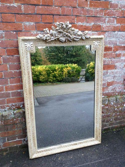 A Good Size Antique 19th Century French Carved Wood & Gesso Painted Mirror.