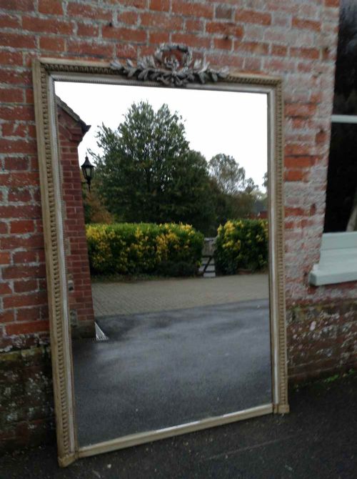 A Fabulous Large Antique 19th Century French Carved Wood and Gesso Painted Mirror.