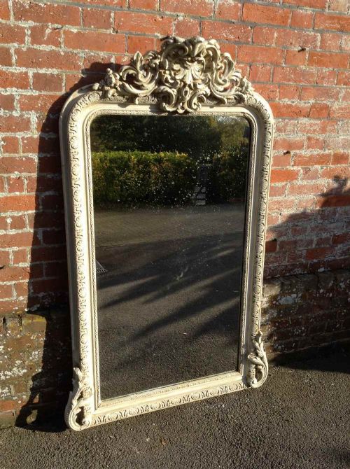 A Stunning Highly Decorative Large 19th Century French Carved Wood and Gesso Painted Mirror.