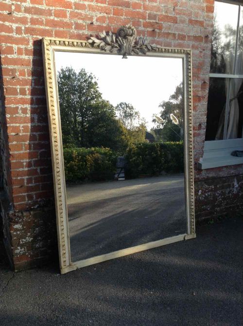 An Absolutely Stunning Extra Large 19th Century French Carved Wood and Gesso Painted Mirror.
