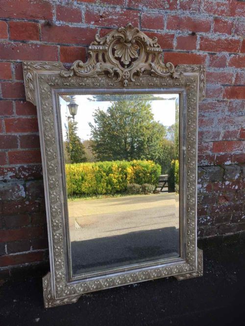 A Fabulous Antique 19th Century French Orignal Carved Wood and Gesso Silvered Cream and Gilt Mirror.
