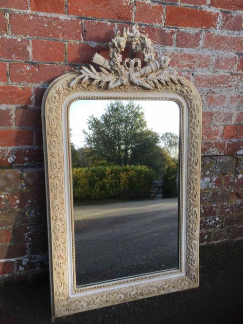 A Good Size Antique 19th Century French Carved Wood and Gesso Painted Cream Mirror
