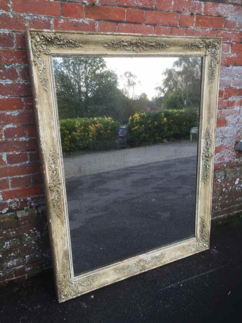 An Original Large Fabulous Antique Early 19th Century French Carved Wood & Gesso Distressed Mirror.