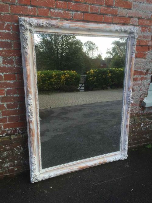 A Stunning Large Highly Decorative Original Distressed Painted Mirror.