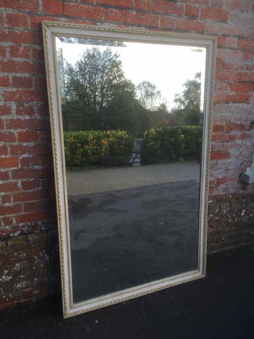 A Large Antique 19th Century French Carved Wood Painted Simple Rope Twist Framed Mirror.