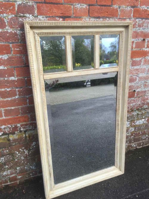 A Good Size Unusual Antique 19th Century French Carved Wood and Gesso Painted Mirror.