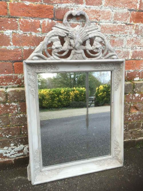 A Very Useful Size Early Antique 19th Century Swedish Grey Painted Mirror.