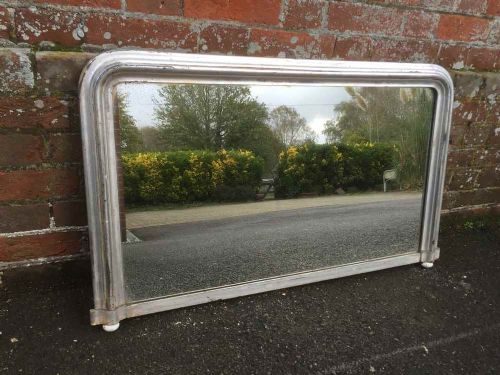 A Wonderful Antique 19th Century French Original Silvered Plain Overmantel Mirror.
