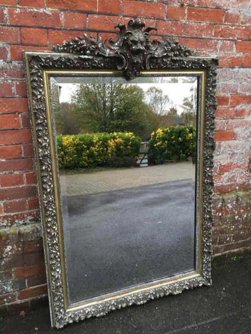An Absolutely Stunning Large Early Antique 19th Century French Carved Wood and Gesso Orignal Distressed White and Dark Gilt Distressed Mirror.